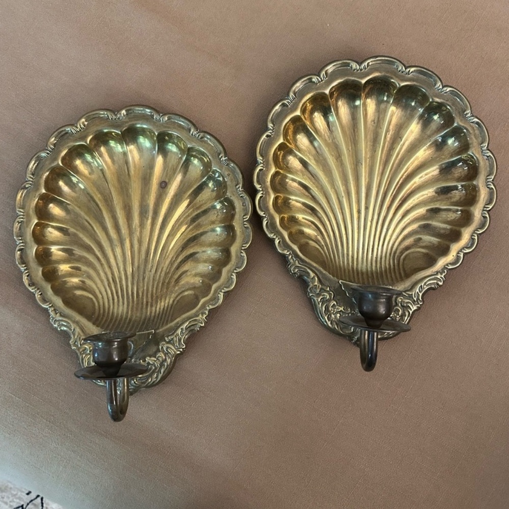 Vintage brass shell sconces